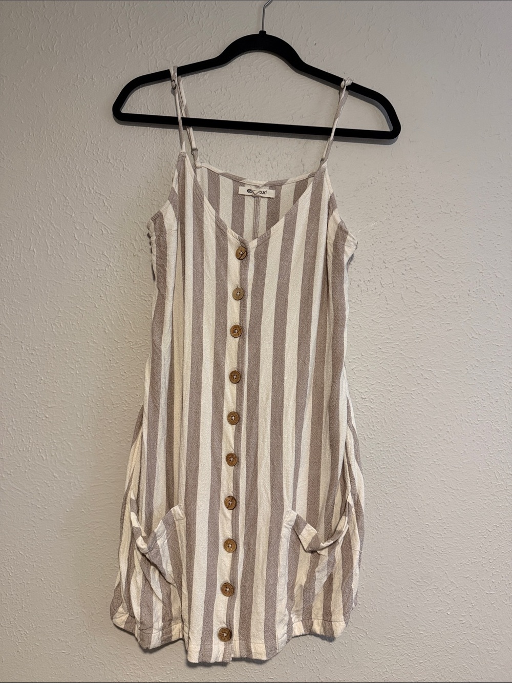Rip curl Button-Front Sundress in Cream and Tan